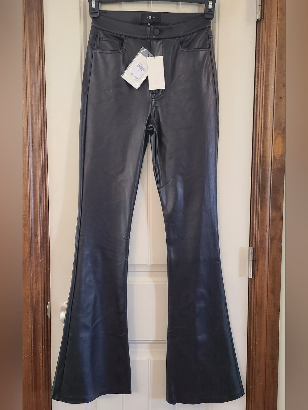7 For All Mankind Women's Black Faux Leather Flared Pants Size 25